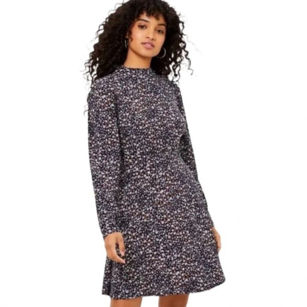 LOFT Floral Mock Neck Flare Dress NWT